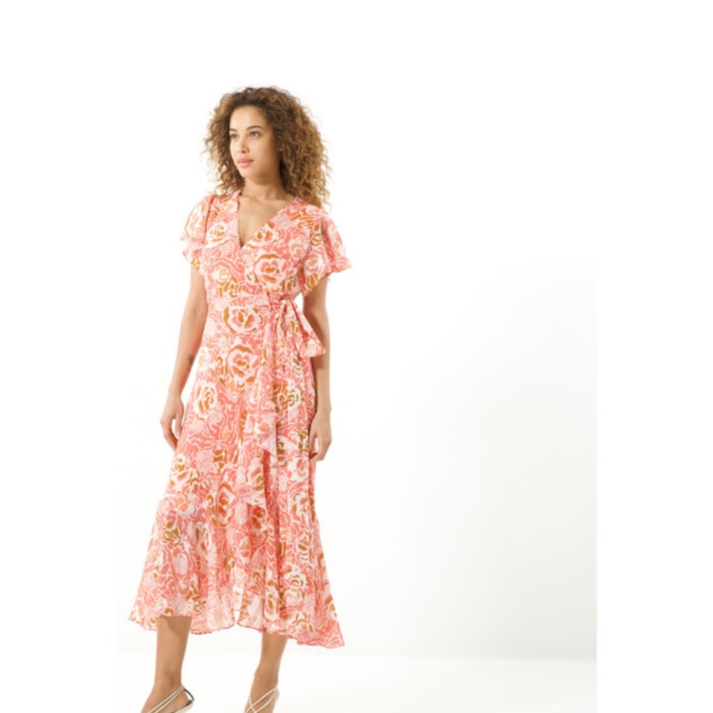 Tanya Taylor Blair Flutter Sleeve Print  Midi Dress